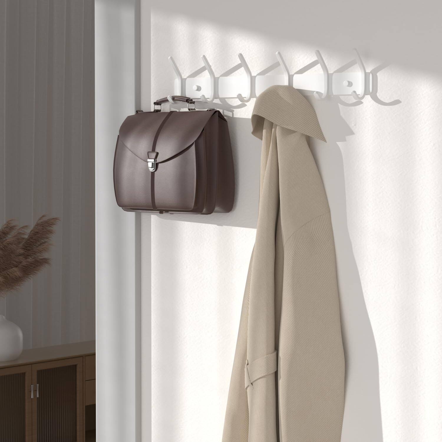 Left. Stylel Star - Coat Rack Wall Mount Hooks - 15 Inch Matte White Metal 6 - White.