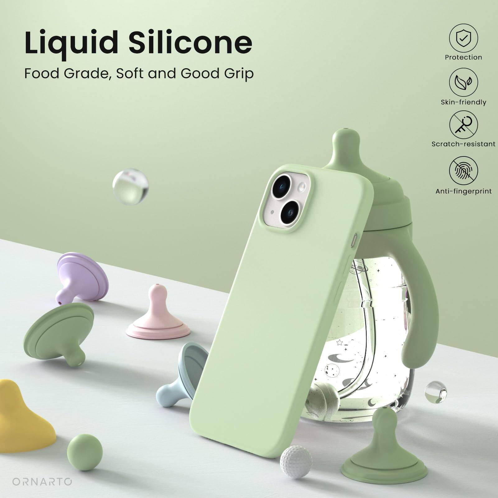 Liquid Silicone, Food Grade, Soft and Good Grip, Protection, Skin-friendly, Scratch-resistant, Anti-fingerprint, ORNARTO