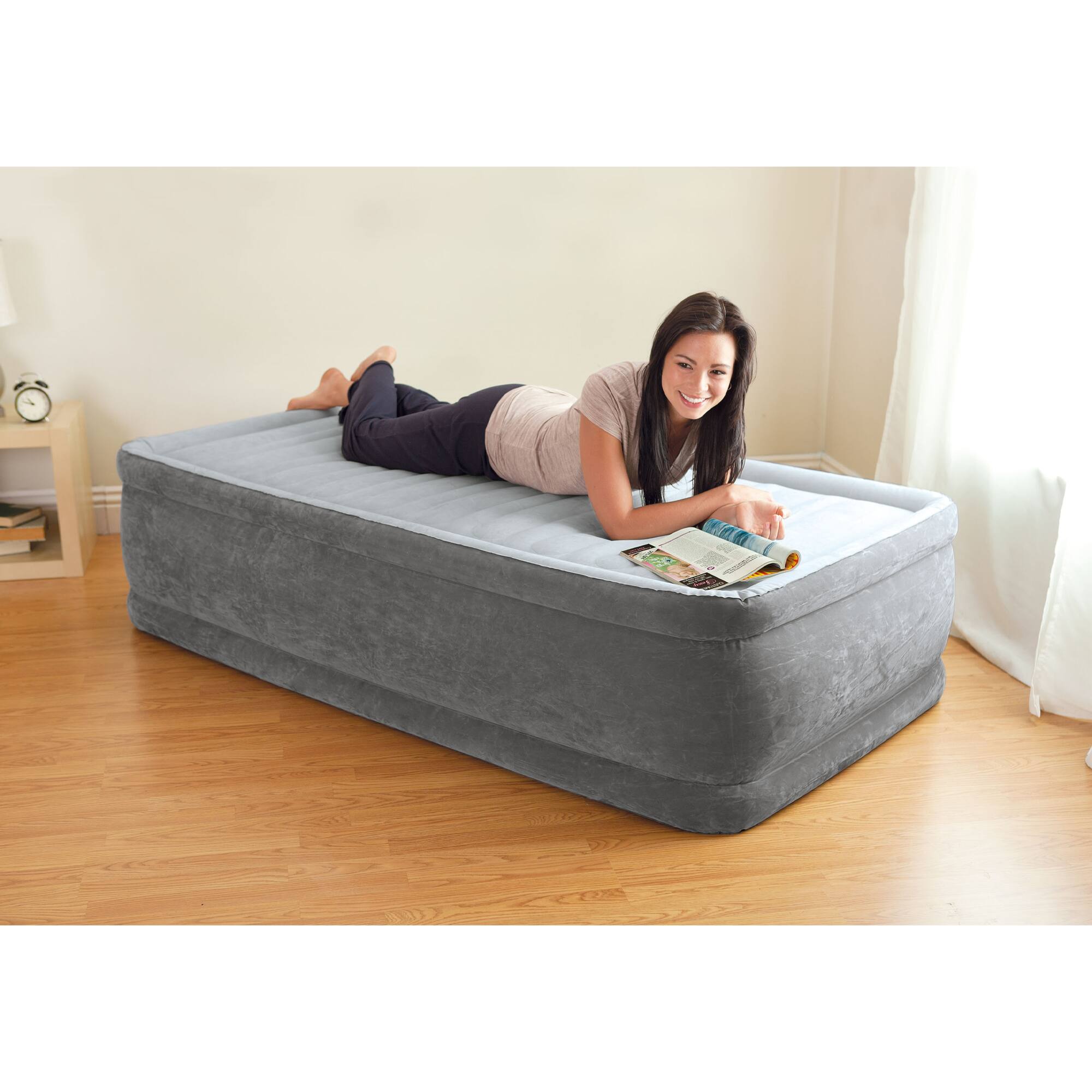 Alt View 7. Intex - Intex 64411ED Dura Beam Comfort Plus Airbed Mattress w/ Built In Pump, Twin Size - Gray.