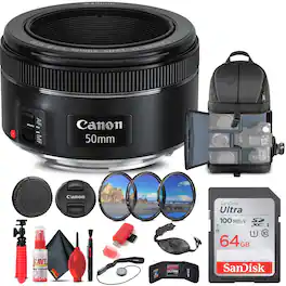 Canon - EF 50mm f/1.8 STM Lens (0570C002) + Filter + BackPack + 64GB Card + More (International Version)