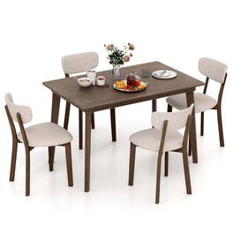 Costway - 5-Piece Dining Table Set for 4 Farmhouse Wooden Table & 4 Upholstered Chairs - Brown and Gray