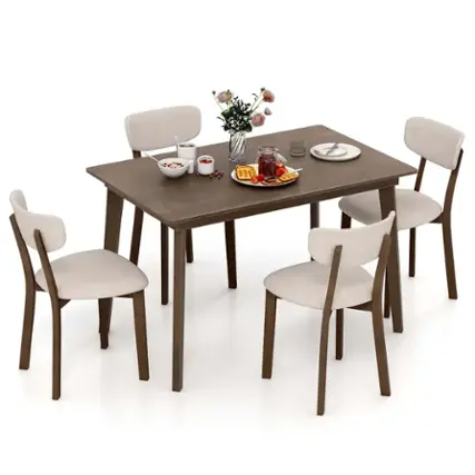 Front. Costway - 5-Piece Dining Table Set for 4 Farmhouse Wooden Table & 4 Upholstered Chairs - Brown,Light Brown.