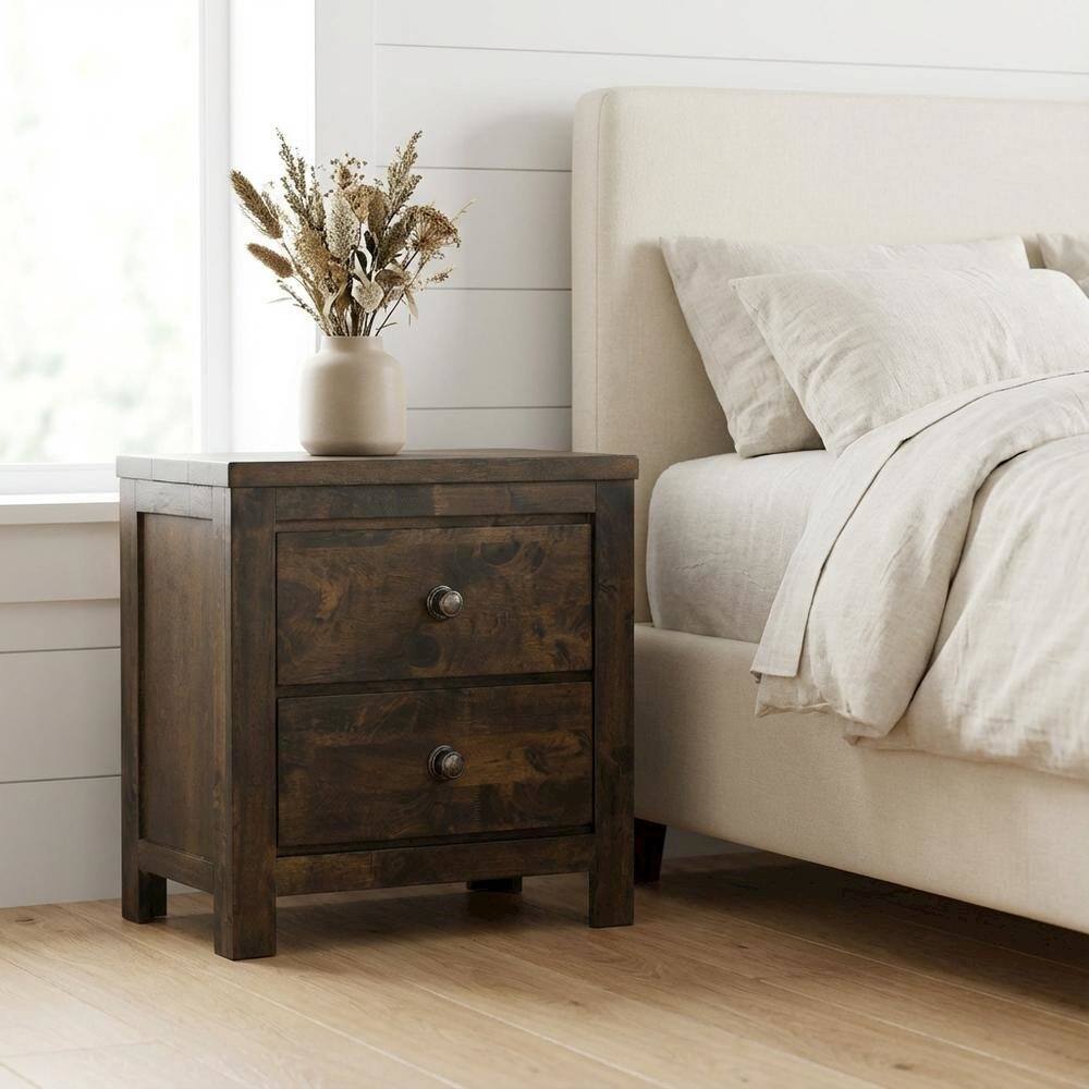 Alt View 1. FurniFact - Rustic Gray Solid Wood Nightstand with Classic Design for Bedroom - Rustic Gray.