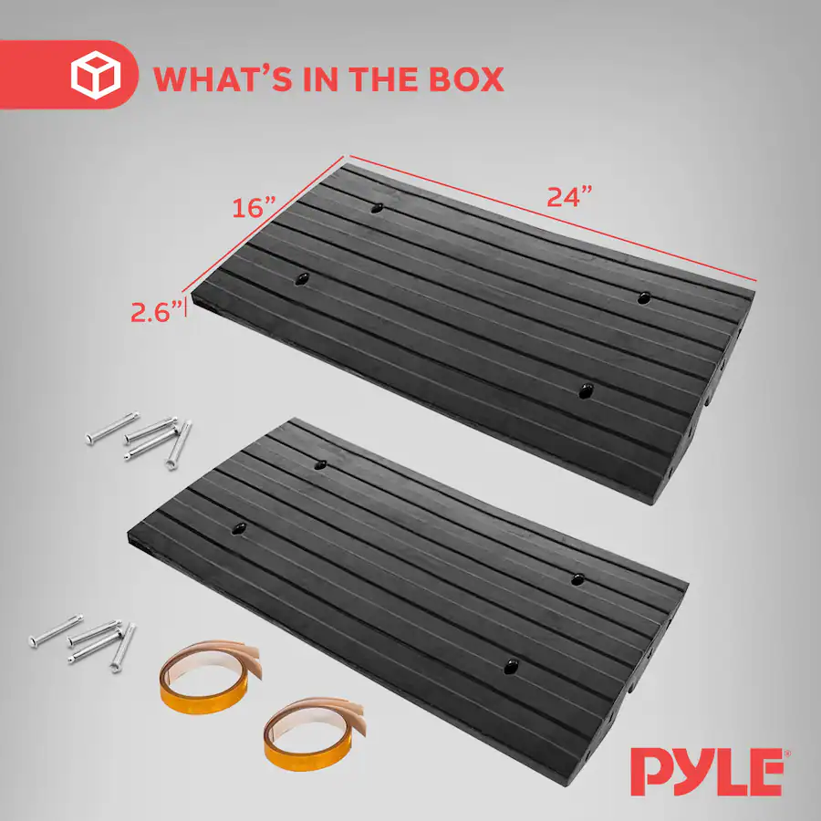 Pyle 2ft Rubber Curb Ramp – Yellow Reflective Strip, 2 Pack, Non Slip ...