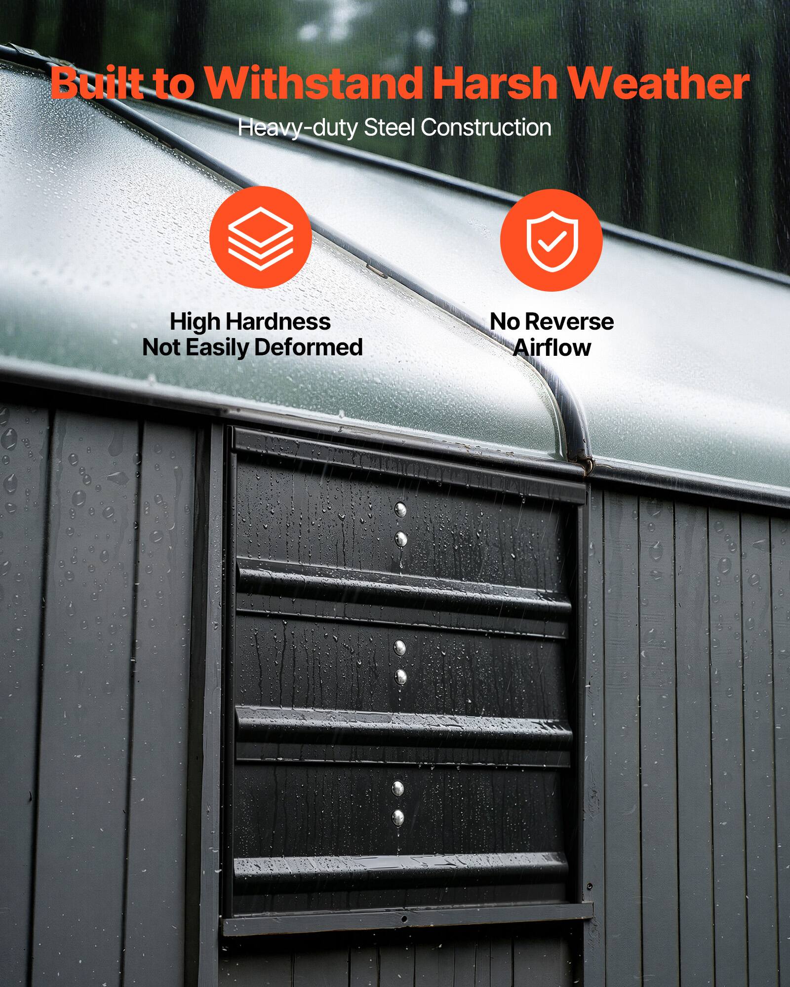 Built to Withstand Harsh Weather  
Heavy-duty Steel Construction  
High Hardness  
Not Easily Deformed  
No Reverse Airflow