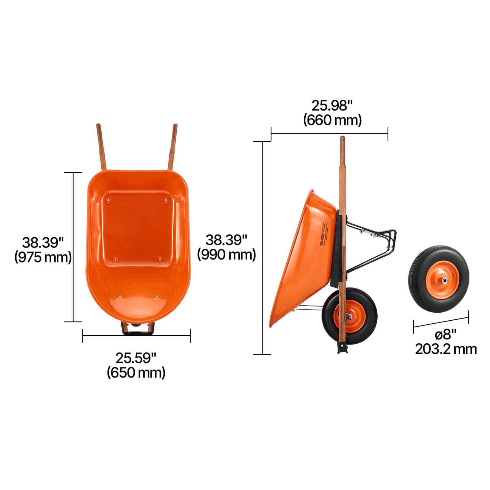 - 25.98" (660 mm)
- 38.39" (975 mm)
- 38.39" (990 mm)
- 25.59" (650 mm)
- 8" (203.2 mm)