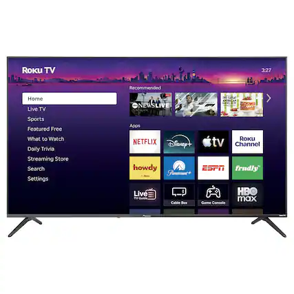 ROKU TV
3:27
CITY
Recommended
Home Live TV
Live 000 NEWSLIVE
... RITY ... REVIE
THE GREAT AMERICAN BAKING HOW
Sports Featured Free What to Watch Daily Trivia
Apps NETFLIX Disney+
ROKU tv Channel
Streaming Store Search Settings
howdy ESPN frndly Paramount+ By ROKU Live HBO TV Guide max Cable Box Game Console
Former
loa TV