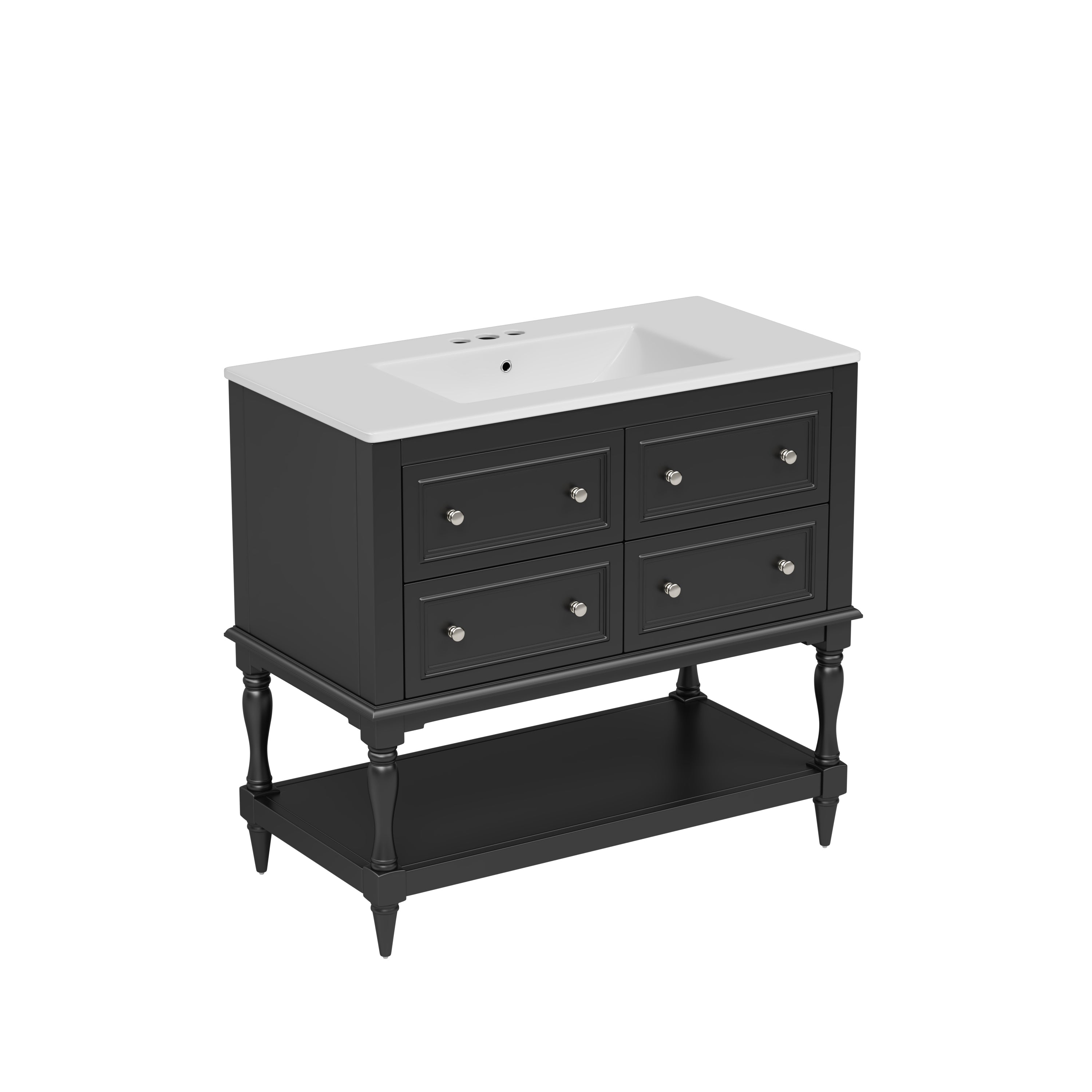 Alt View 10. Boyel Living - 36 Inch Modern Bathroom Vanity with Ceramic Sink Four Drawers Two Cabinets Black - Black.