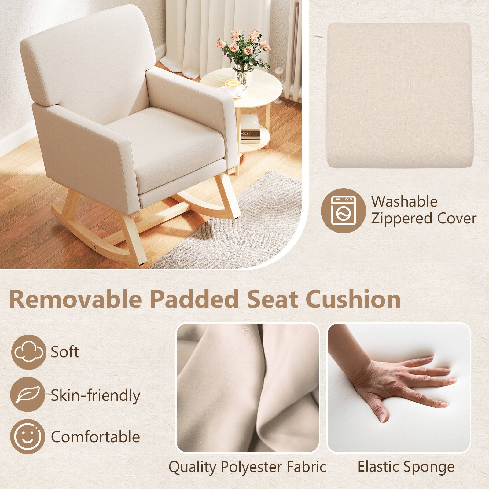 - Washable Zippered Cover
- Removable Padded Seat Cushion
- Soft
- Skin-friendly
- Comfortable
- Quality Polyester Fabric
- Elastic Sponge