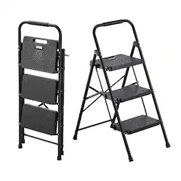 VEVOR - 3 Step Ladder, Folding Step Stool with Wide Anti-Slip Pedal and Comfort Handgrip, Lightweight 600 lbs Capacity - Black