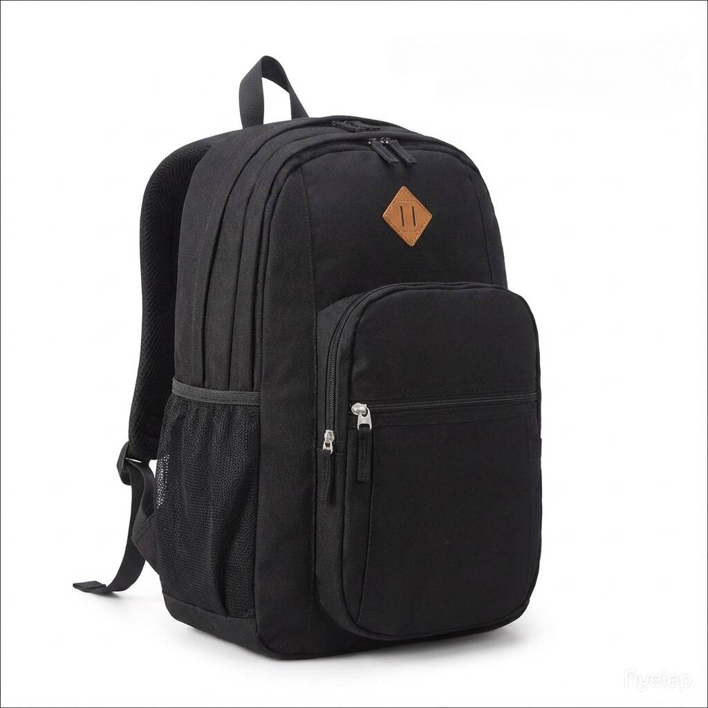 Front. ZUQIETA - ZUQIETA  Classical Basic Travel Backpack For School Water Resistant Bookbag - Black.