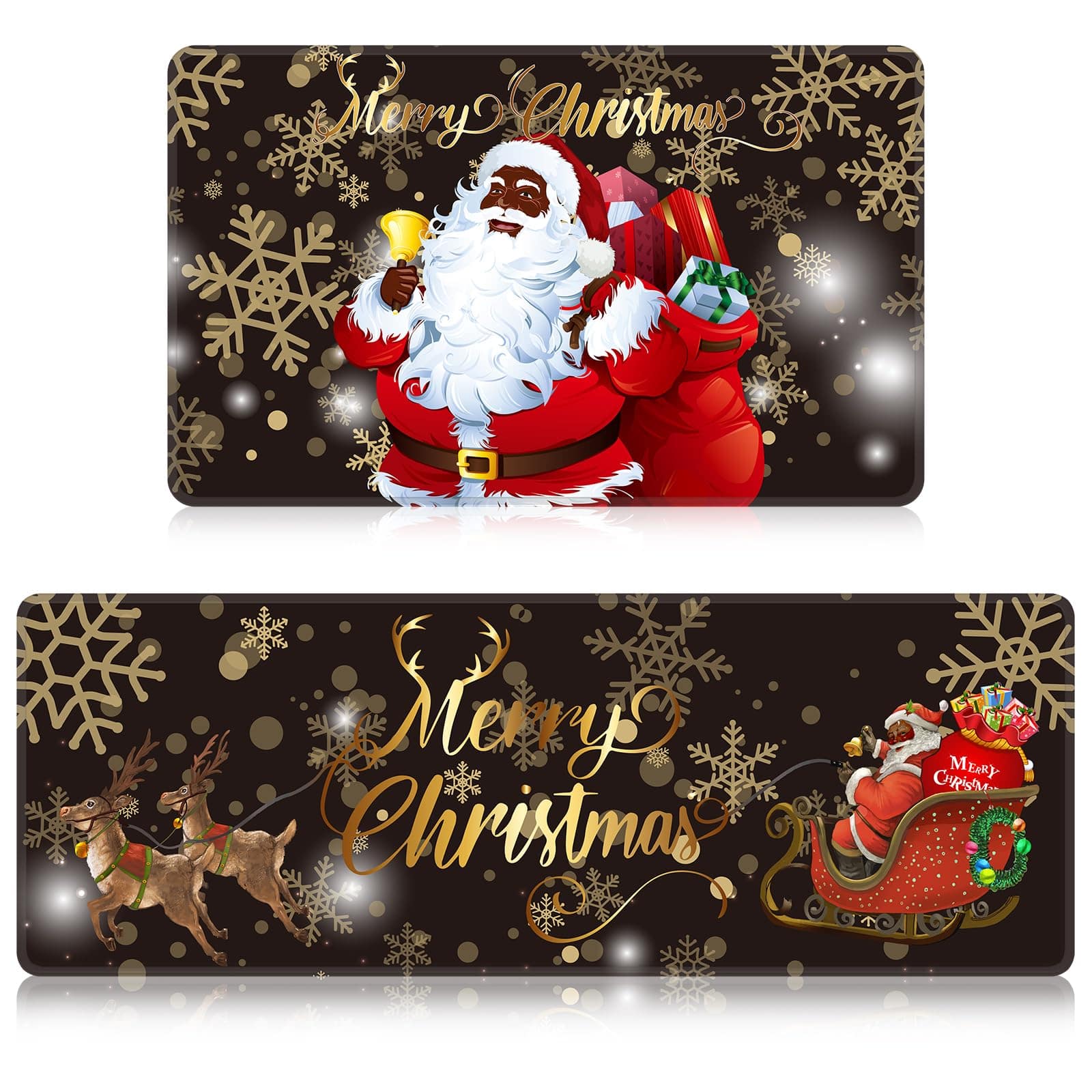 Paradigms Interiors - 2 Santa Christmas Kitchen Rugs And Mats Merry Winter Xmas Floor For Holiday Outdoor Home Farmhouse Decorati - African American Black Santa Christmas