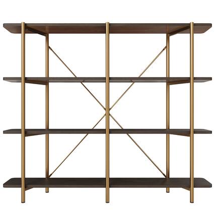 Front. Boyel Living - 62.99 in. Tall Metal 4-Layer Vertical Stainless Steel Silver Storage Rack Bookshelf Bookcase - Brown+Gold.