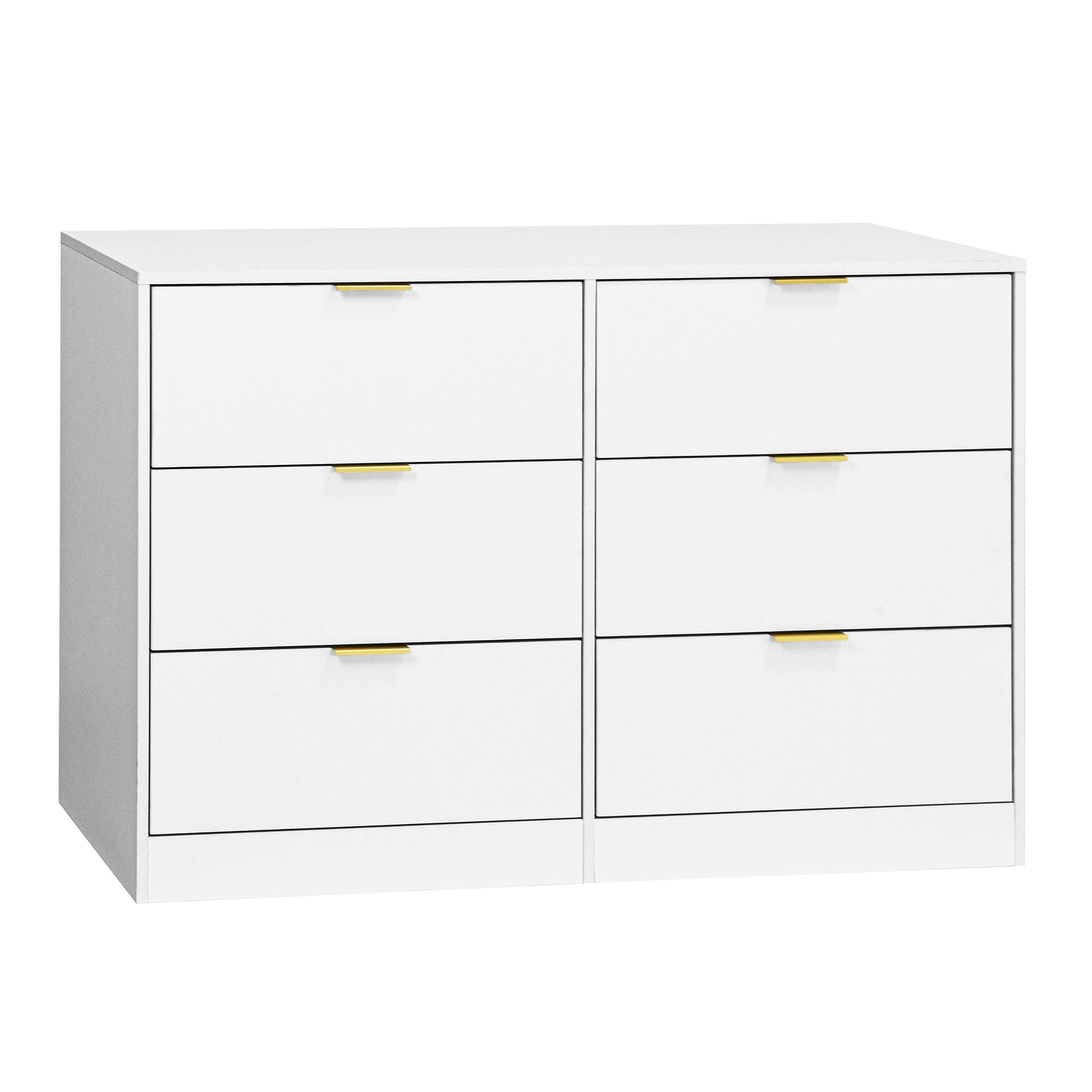 Alt View 4. Z-Edge - 6 Drawer Dresser for Bedroom, Modern Chest of Drawers, Wood Storage Double Dresser with Deep Drawers for Living Room - White.