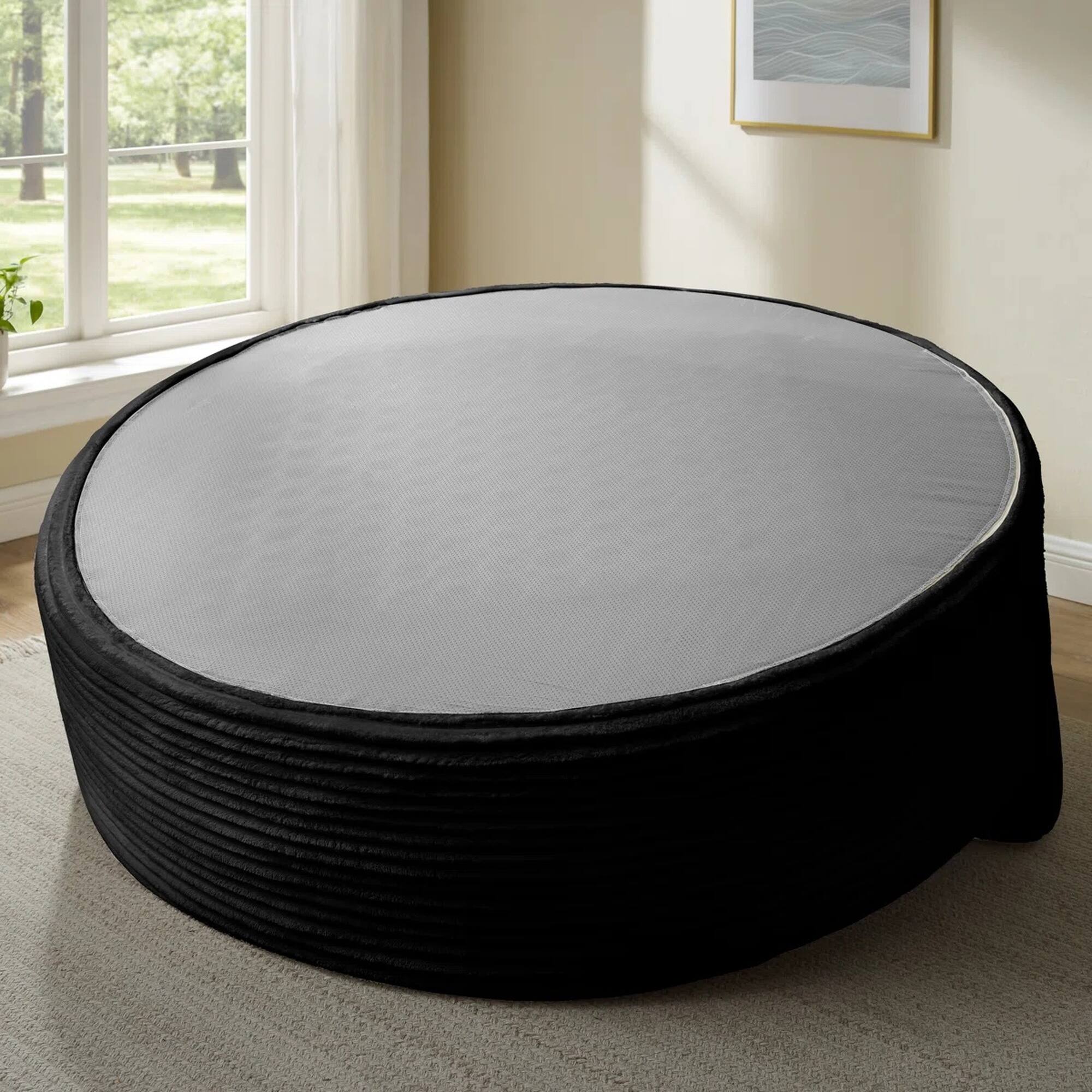 Alt View 2. Yardgrace - Oversized 55.1" Round Corduroy Chaise Lounge – Deep Seat Cloud Sofa, No Assembly Needed - Black.