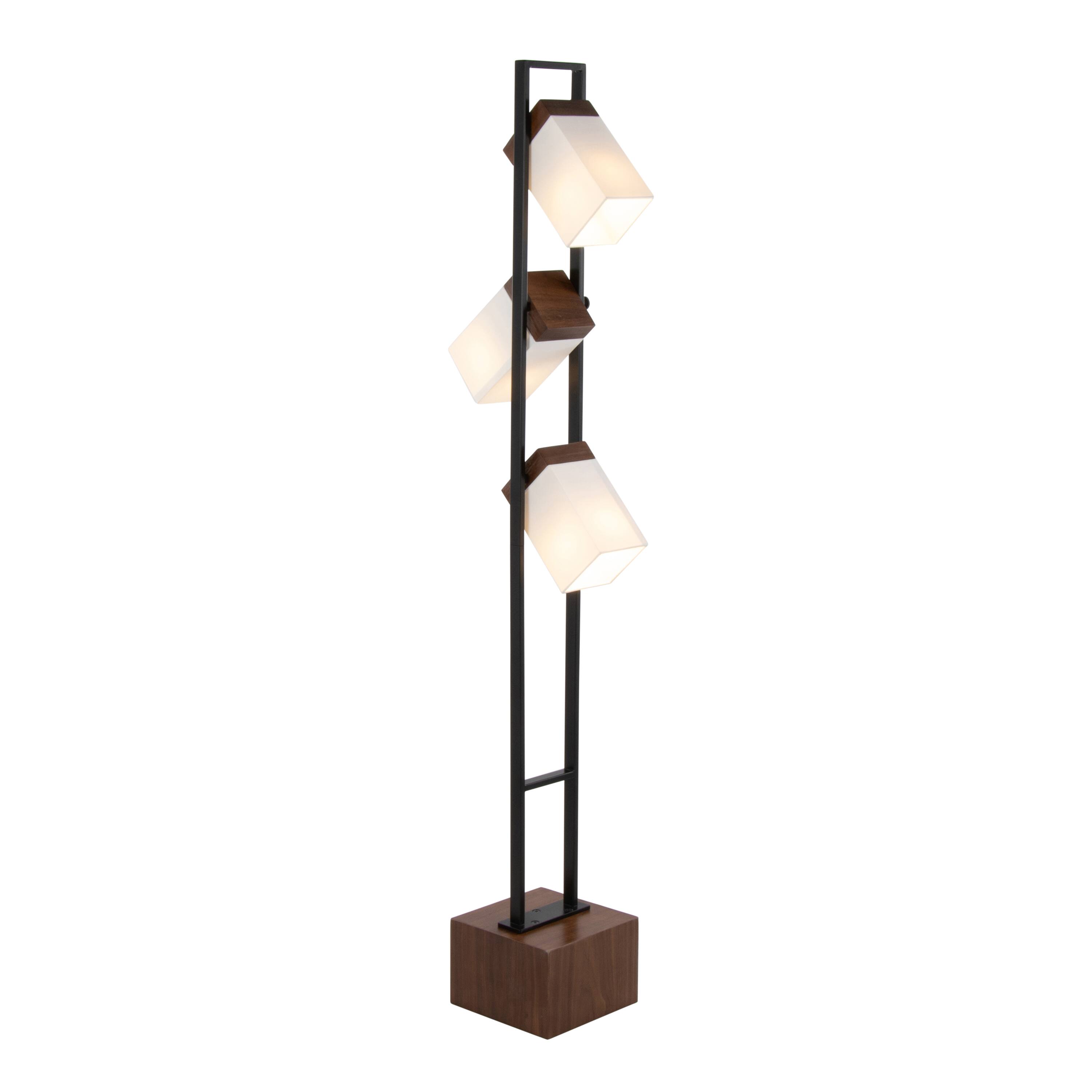 Angle. APRILSOUL - Bento 67.5in Contemporary Metal Floor Lamp in Black Metal and Walnut Wood with White Shade by LumiSource - Walnut.