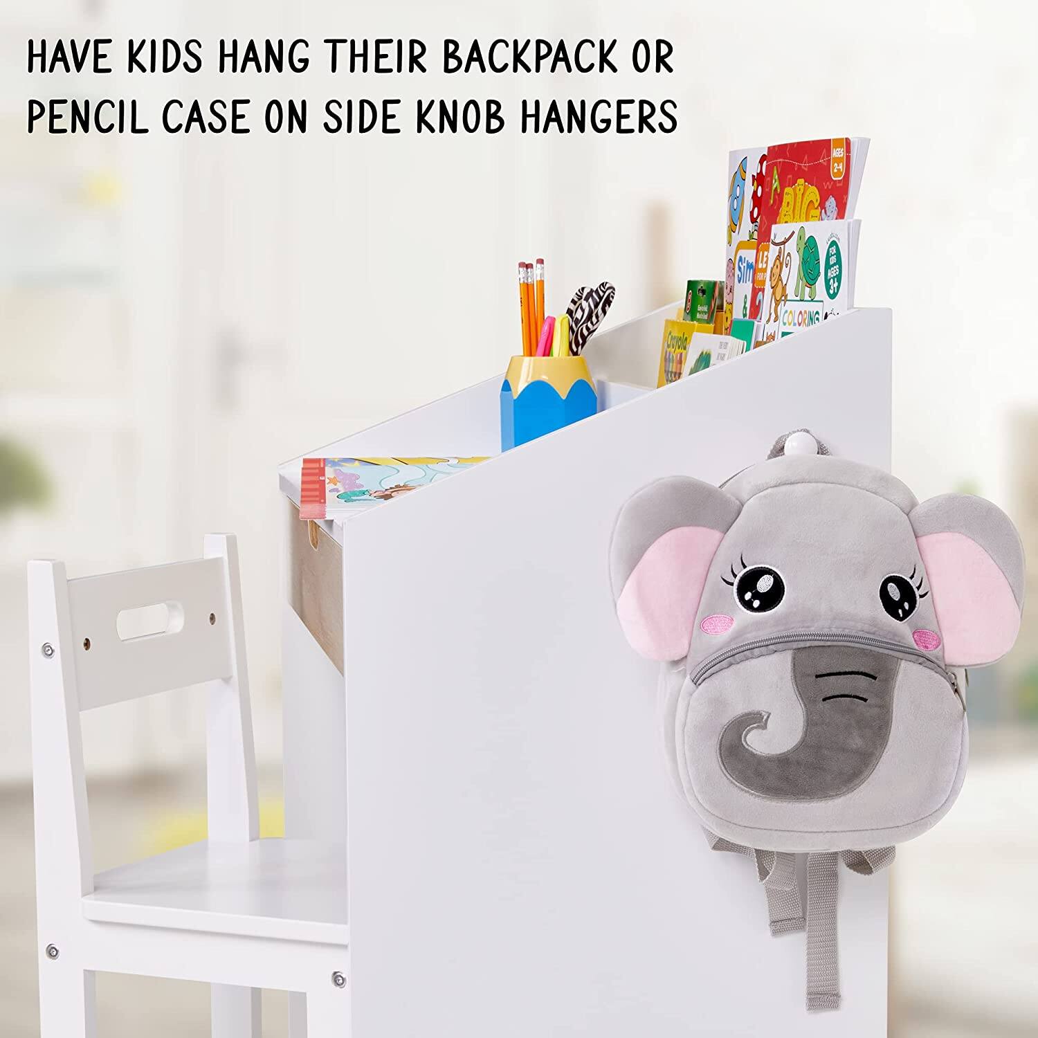 HAVE KIDS HANG THEIR BACKPACK OR PENCIL CASE ON SIDE KNOB HANGERS
