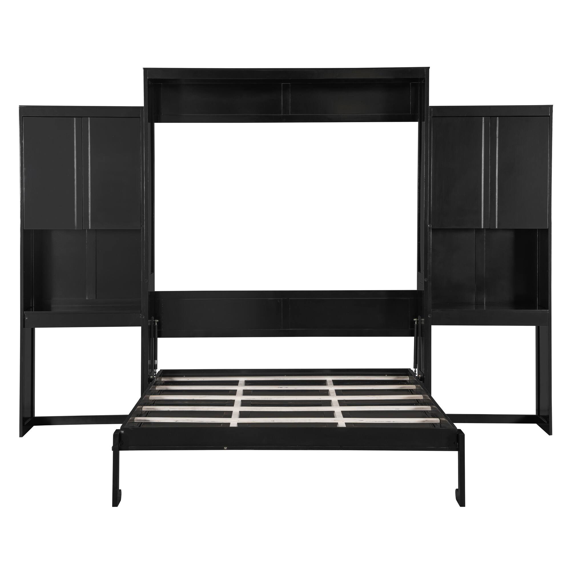 Alt View 1. Tiramisubest - Queen Size Murphy Bed with Desk, Vanity, Cabinets, Espresso Wood - Espresso.