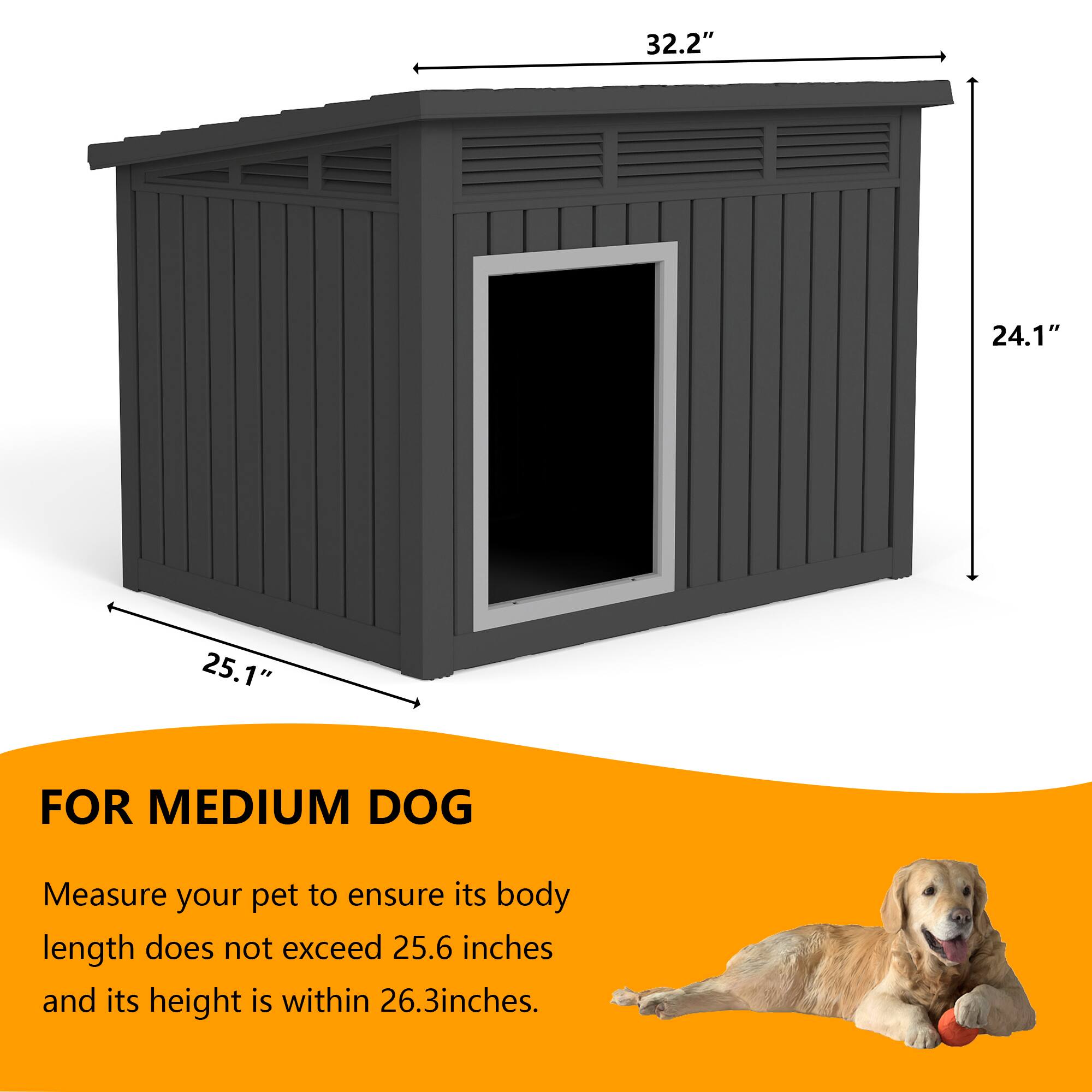 FOR MEDIUM DOG

Measure your pet to ensure its body length does not exceed 25.6 inches and its height is within 26.3 inches.

32.2"  
24.1"  
25.1"