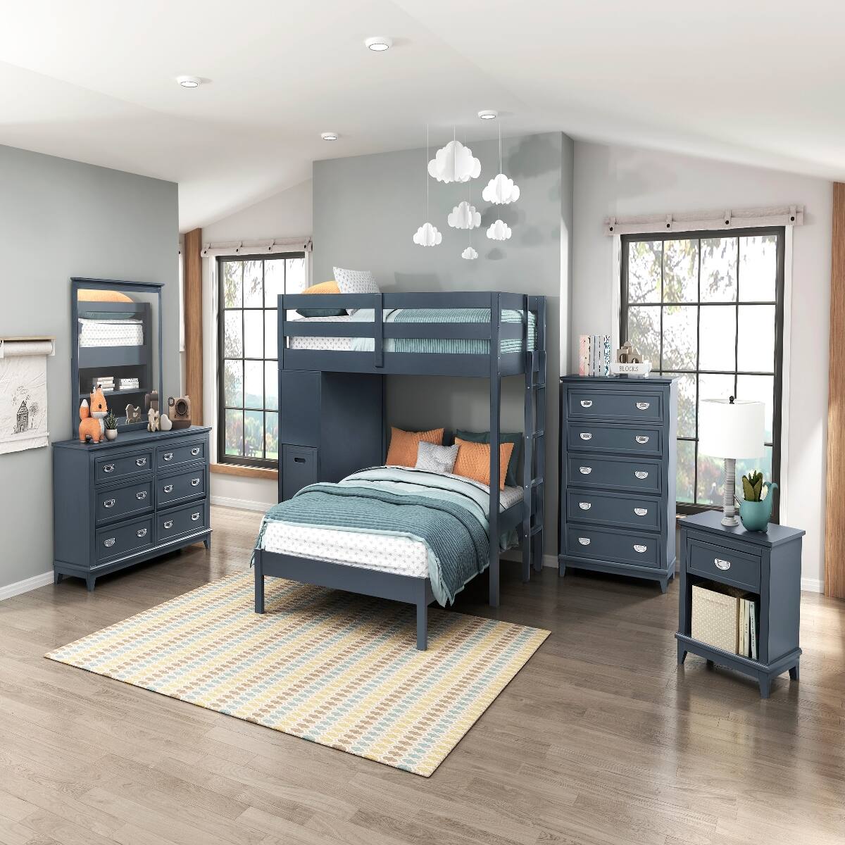 Alt View 4. Loheer - Loheer Navy Blue Nightstand with Drawer and Lower Shelf, Classic Bedroom Storage - Navy Blue.