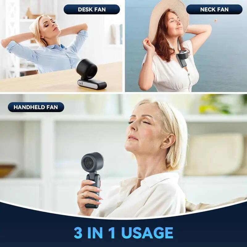 DESK FAN  
NECK FAN  
HANDHELD FAN  

3 IN 1 USAGE