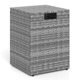 Costway - Propane Tank Cover Table,16Inch Square PE Rattan Gas Tank Storage Box with Flip Lid - Mix Gray