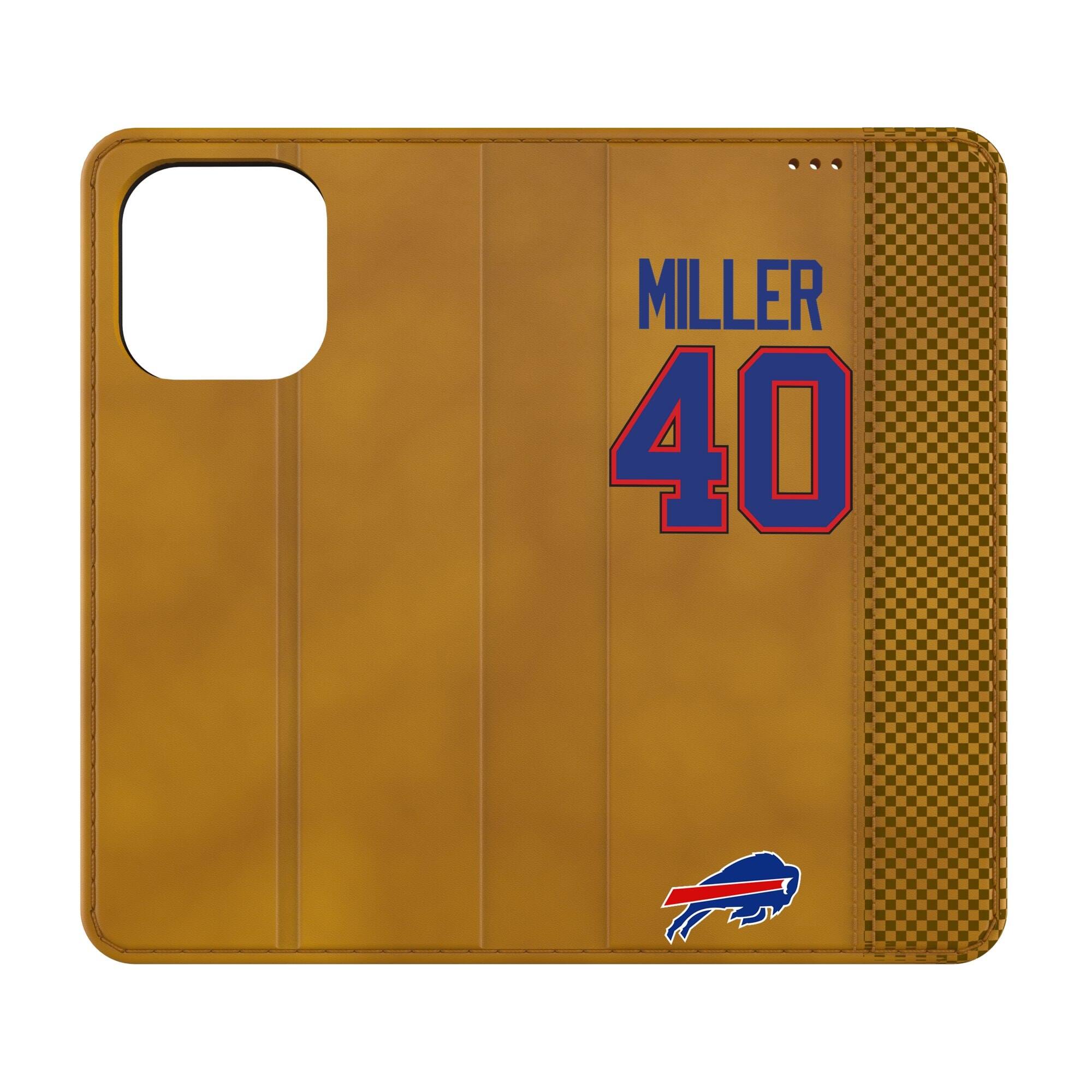 Front. Keyscaper - Von Miller Brown Buffalo Bills Folio iPhone Case - 13 Pro Max - Brown.