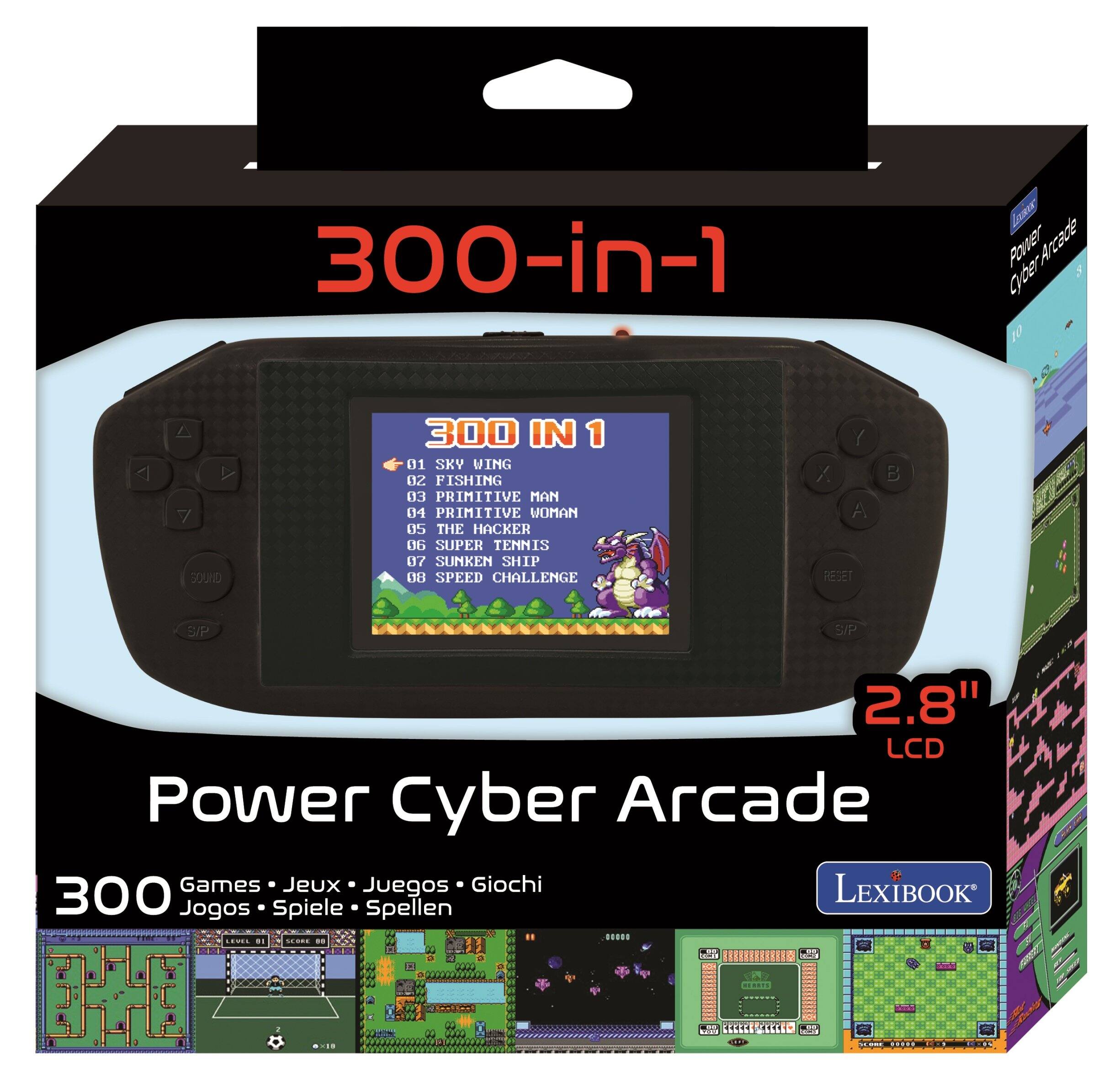 300-in-1 Power Cyber Arcade 10 7 SOUND 300 IN 1 01 SKY WING 02 FISHING 03 PRIMITIVE MAN 04 PRIMITIVE WOMAN 05 THE HACKER 06 SUPER TENNIS 07 SUNKEN SHIP 08 SPEED CHALLENGE 2.8" LCD Power Cyber Arcade Games Jeux Juegos Giochi LEXIBOOK 300 Jogos Spiele Spellen