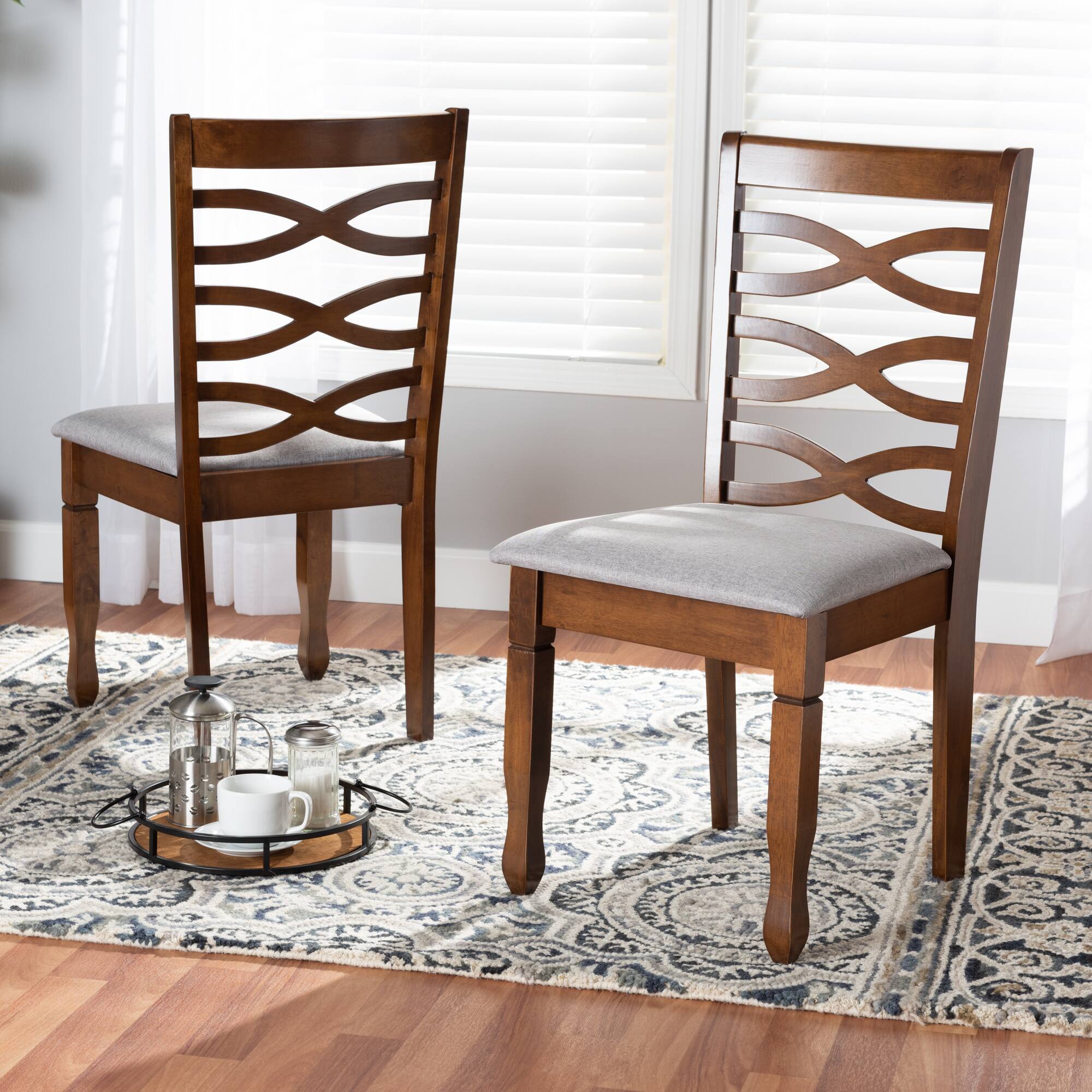 Alt View 2. Baxton Studio - Lanier Modern Fabric Upholstered and Finished Wood 2-Piece Dining Chair Set - Grey/Walnut Brown.