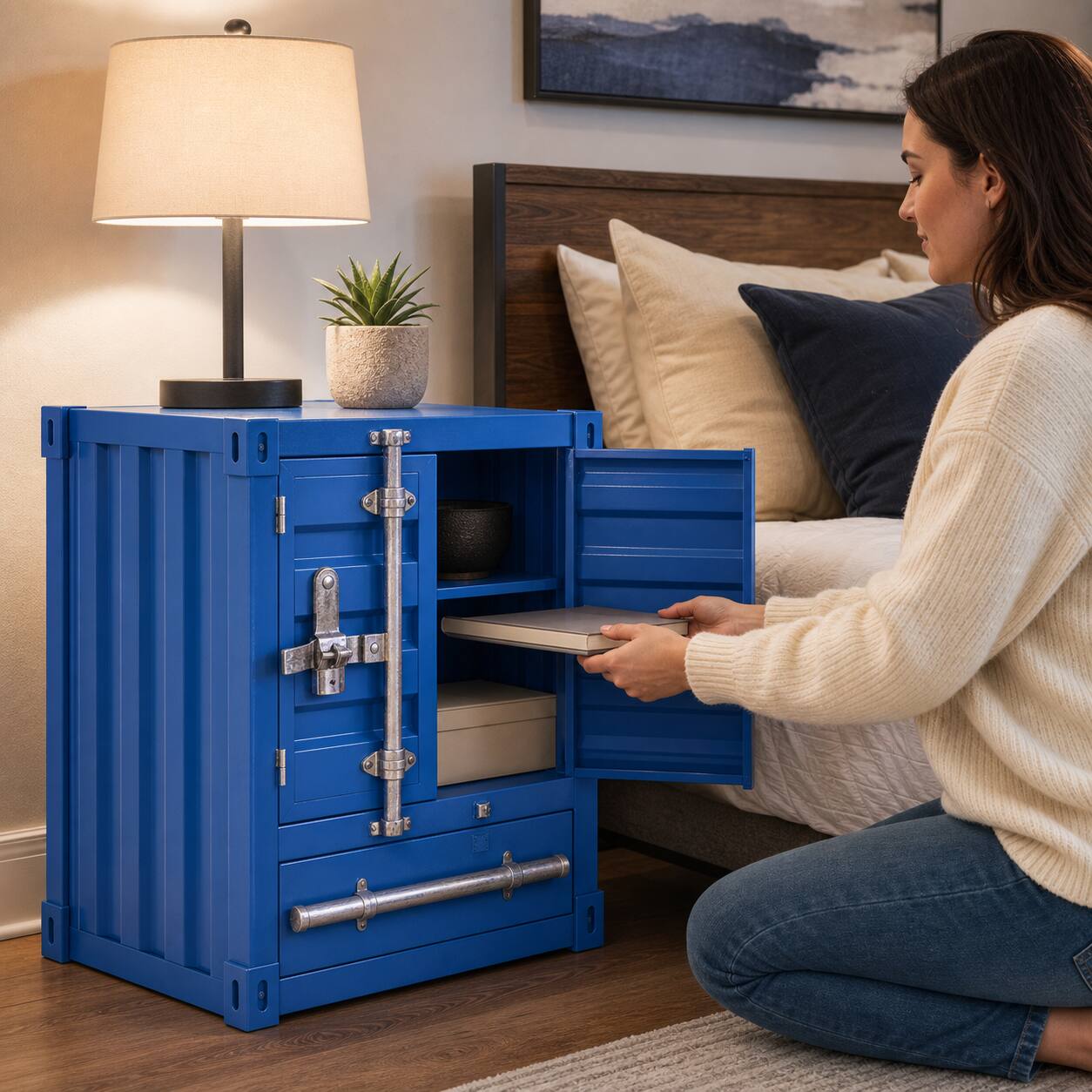 VIVZONE Vintage Shipping Container Metal End Table with Combination ...