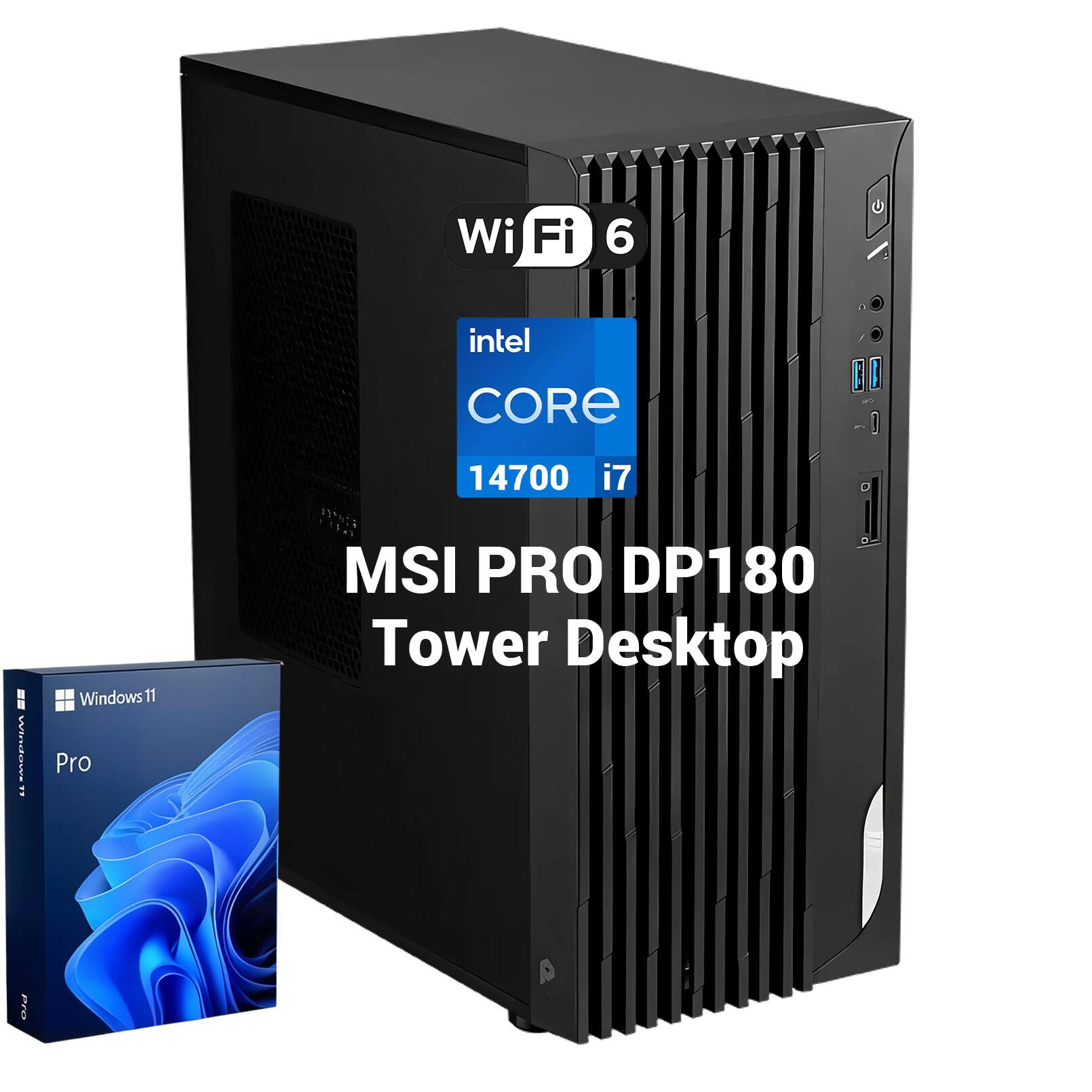 WiFi 6  
Intel Core i7 14700  
Windows 11 Pro  
MSI PRO DP180 Tower Desktop
