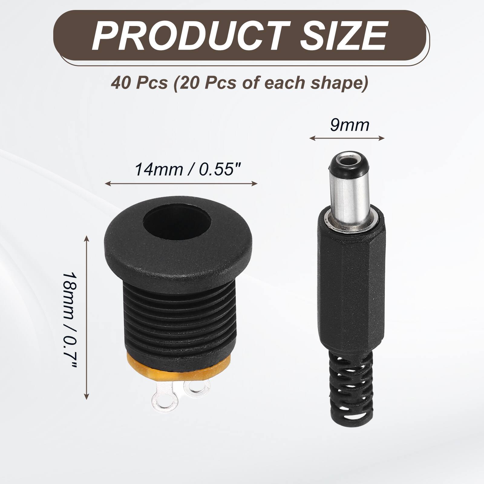PRODUCT SIZE  
40 Pcs (20 Pcs of each shape)  
9mm  
14mm / 0.55"  
18mm / 0.7"