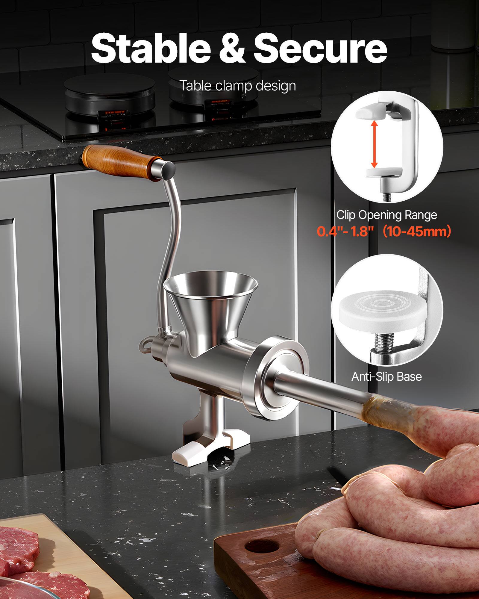 Stable & Secure  
Table clamp design  

Clip Opening Range  
0.4" - 1.8" (10-45mm)  

Anti-Slip Base