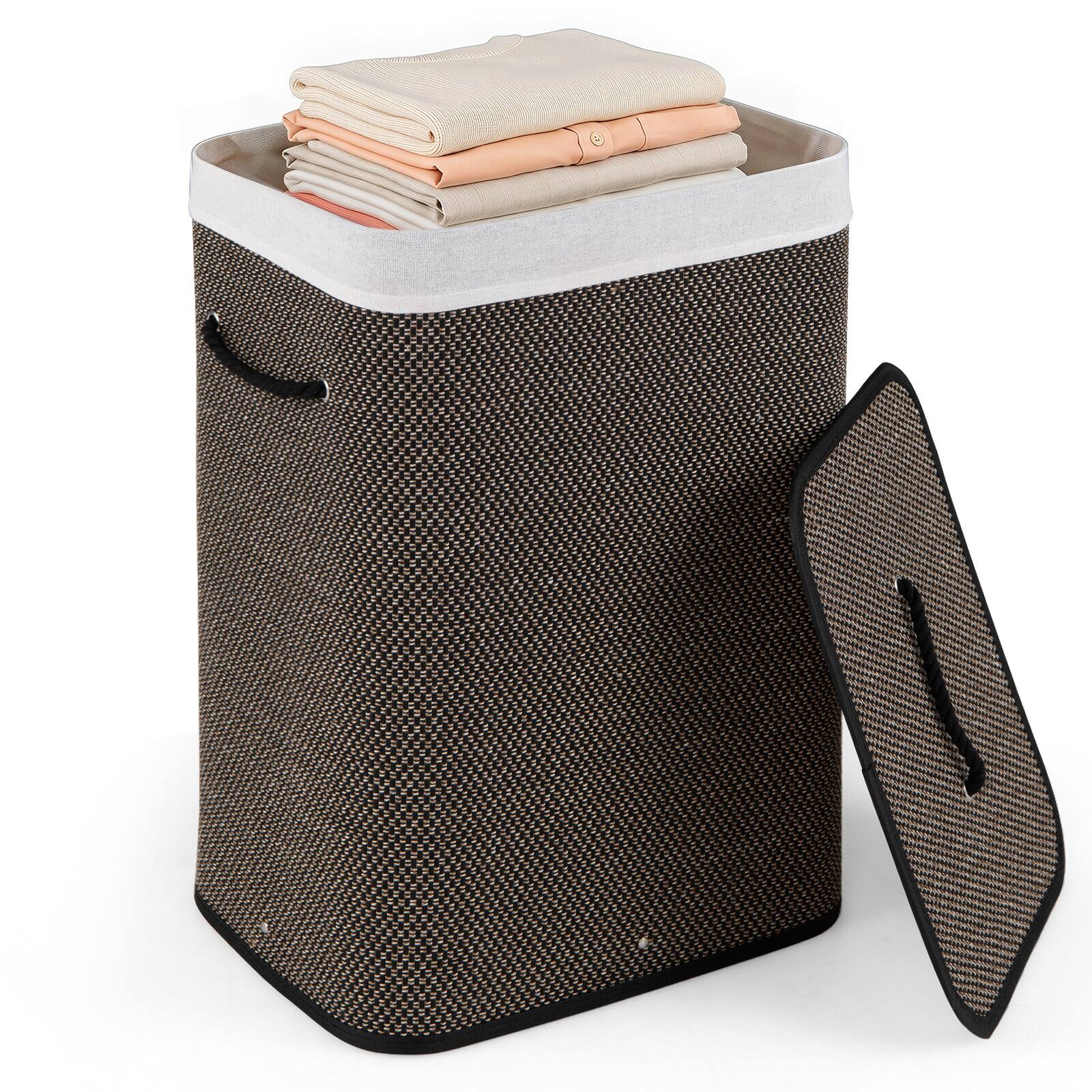 Costway - 19 Gal Capacity Clothes Hamper Bamboo Laundry Hamper with Removable Liner - Black