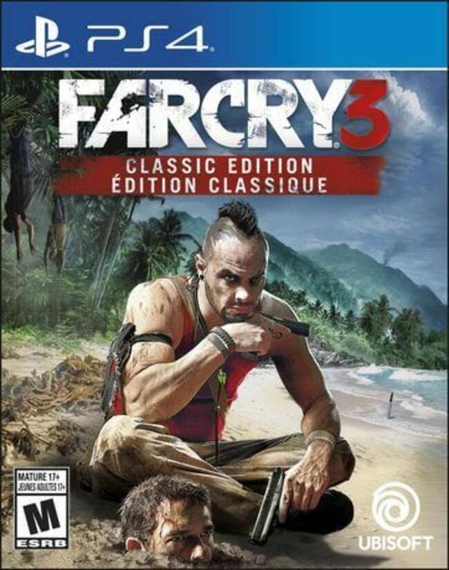 PS4 FARCRY 3  
CLASSIC EDITION  
ÉDITION CLASSIQUE  

MATURE 17+  
JEUEN ADULTES 14+  

M ESRB  

UBISOFT