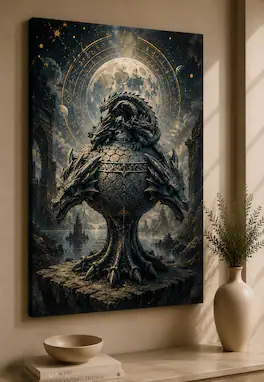 FC Design - Large Three Head Dragon Artifact Wall Art Canvas Print 24x36" Ancient Relic Fantasy Painting for Home Decor - MultiColor