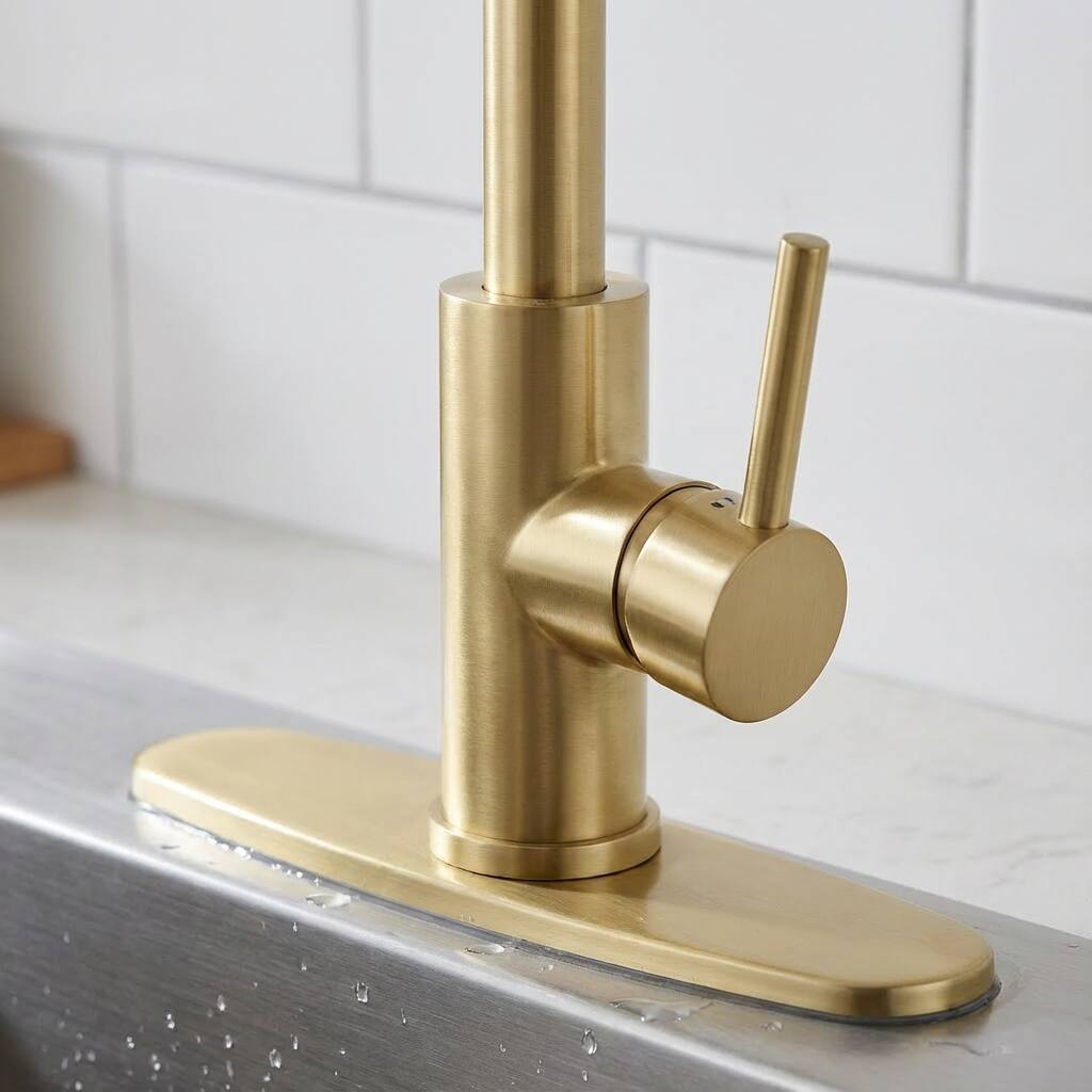 Back. Siljoy - Kitchen Faucet with Pull Down Sprayer Industrial 1 Handle 1 Hole Or 3 Hole Faucet Stainless Steel Brushed Gold - Brushed Gold.