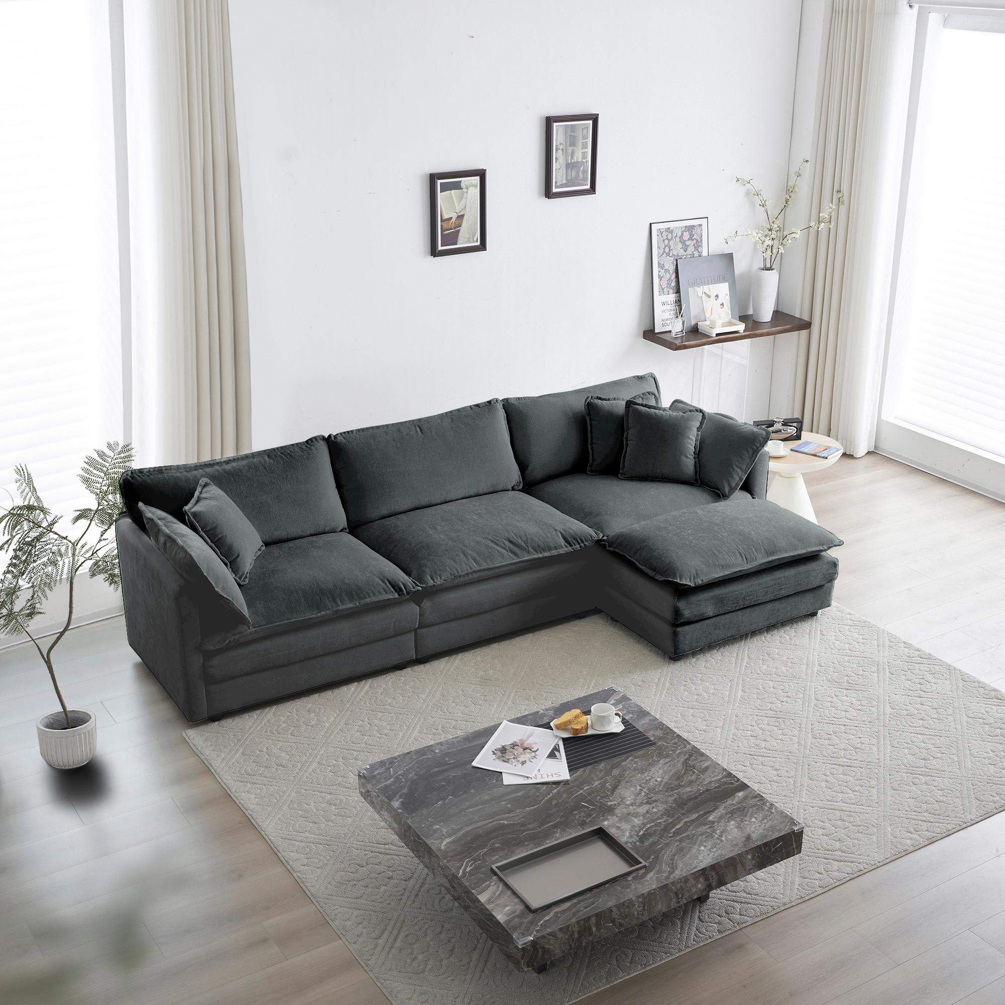 Back. LOVMOR - Free Combination Comfy Upholstery Modular Oversized L Shaped Sectional Sofa With Reversible Ottoman Gray Chenille - Gray.