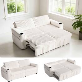 Dyonery - 91"Sleeper Sofa, Pull-out bed with reclining backrest, USB ports, cup holders. Tool-free assembly, Beige - Beige