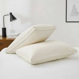 Puredown - Set of 2 Organic Cotton Down Feather Bed Pillows Made in Germany, Gusset, King - Gusseted