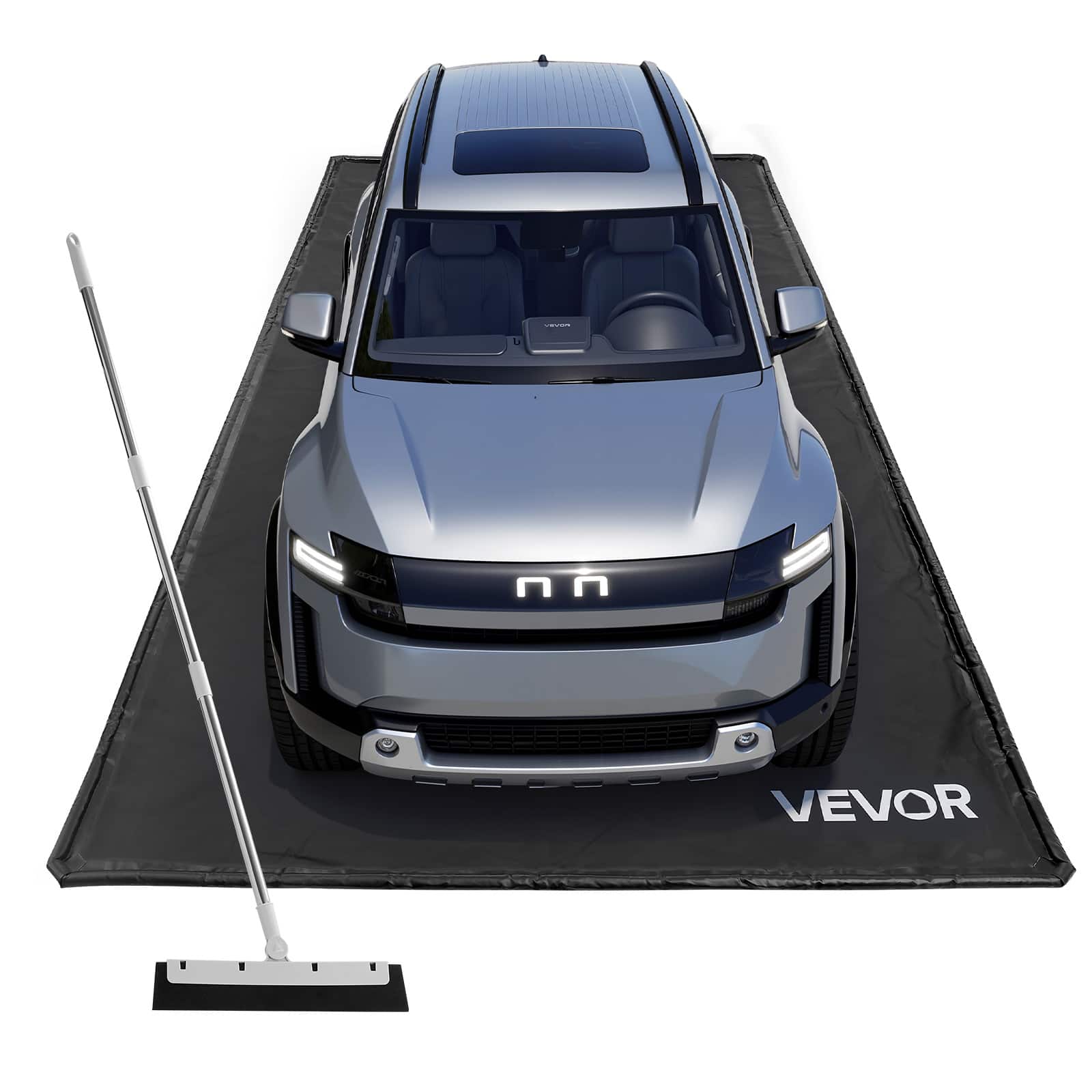 VEVOR - Containment Mat, 7 ft 9 in x 16 ft, Non-Slip PVC Garage Floor Mat with a Cleaning Squeegee, Heavy Duty Durable - Black