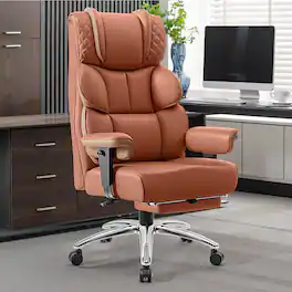 KERDOM - Large PU Leather Office Desk Chair Gaming Chair with Footrest, Wide Seat Ergonomic Comfy Executive High Back Reclining - Brown