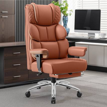 Front. KERDOM - Large PU Leather Office Desk Chair Gaming Chair with Footrest, Wide Seat Ergonomic Comfy Executive High Back Reclining - Brown.