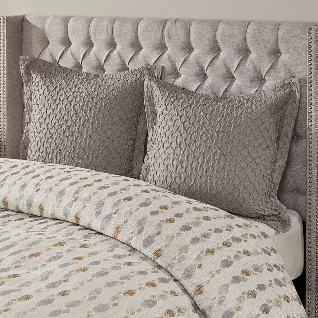 Alt View 2. Gracie Mills - Gracie Mills Nicholson Abstract Jacquard Comforter Set with Decorative Pillows - Taupe/Gold.