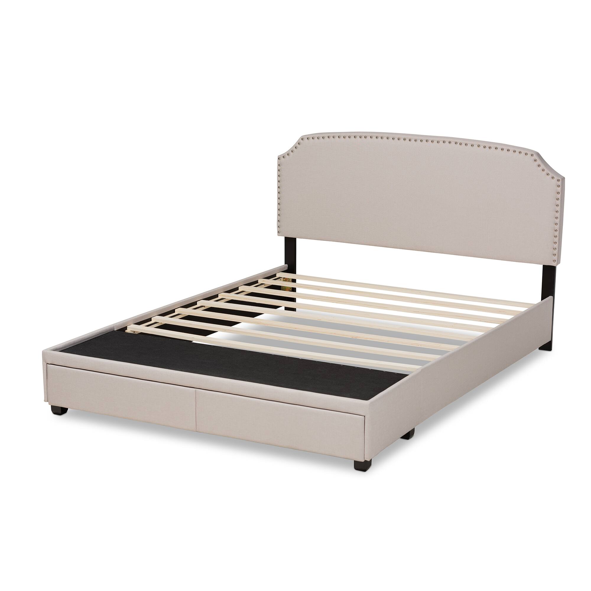 Back. Baxton Studio - Larese Fabric Upholstered 2-Drawer Queen Size Platform Storage Bed - Beige/Black.