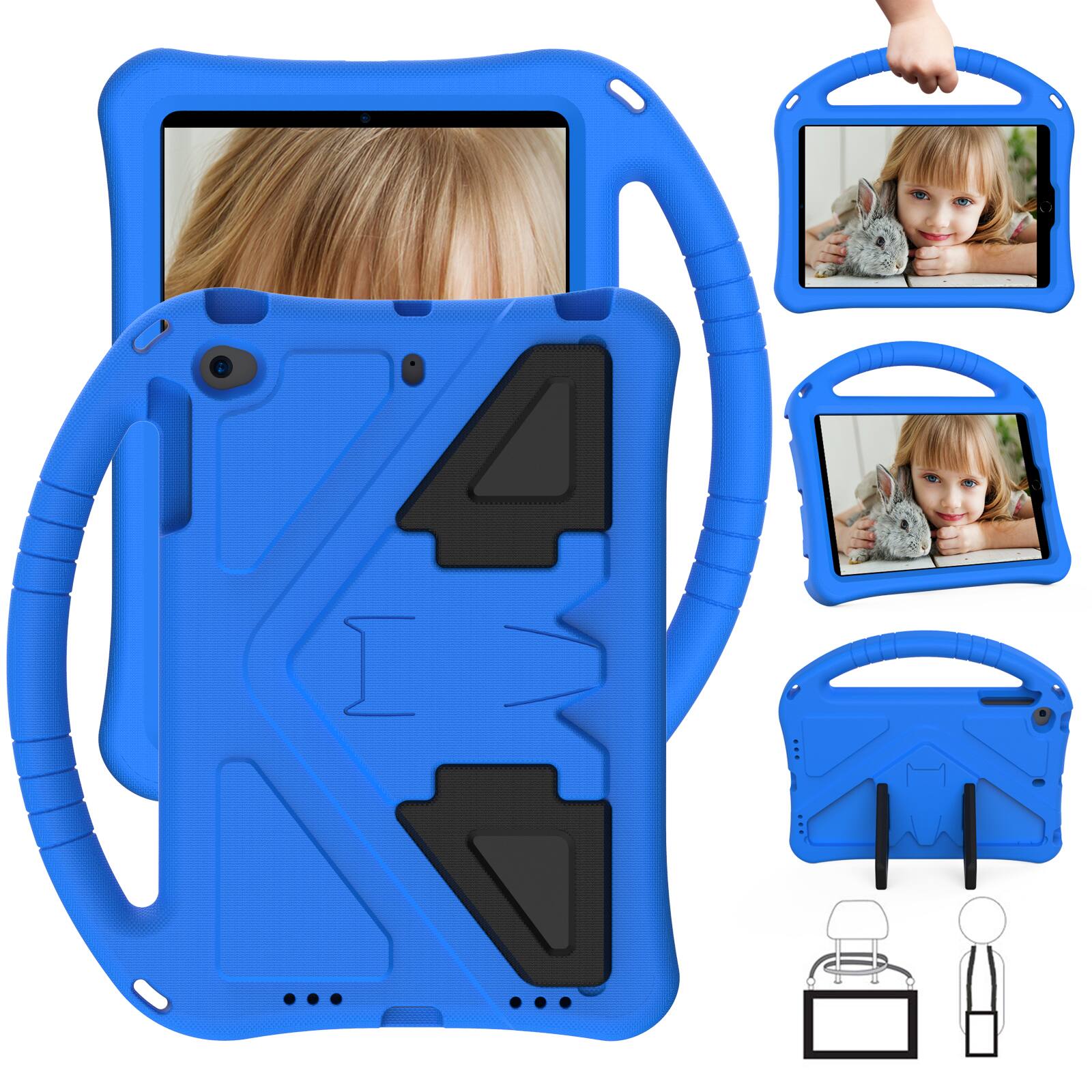 Alt View 2. Dteck - Rugged EVA Case for iPad Mini 5/4/3/2/1 (7.9"), Shockproof Kickstand Handle Protective Lightweight Cover - Blue.