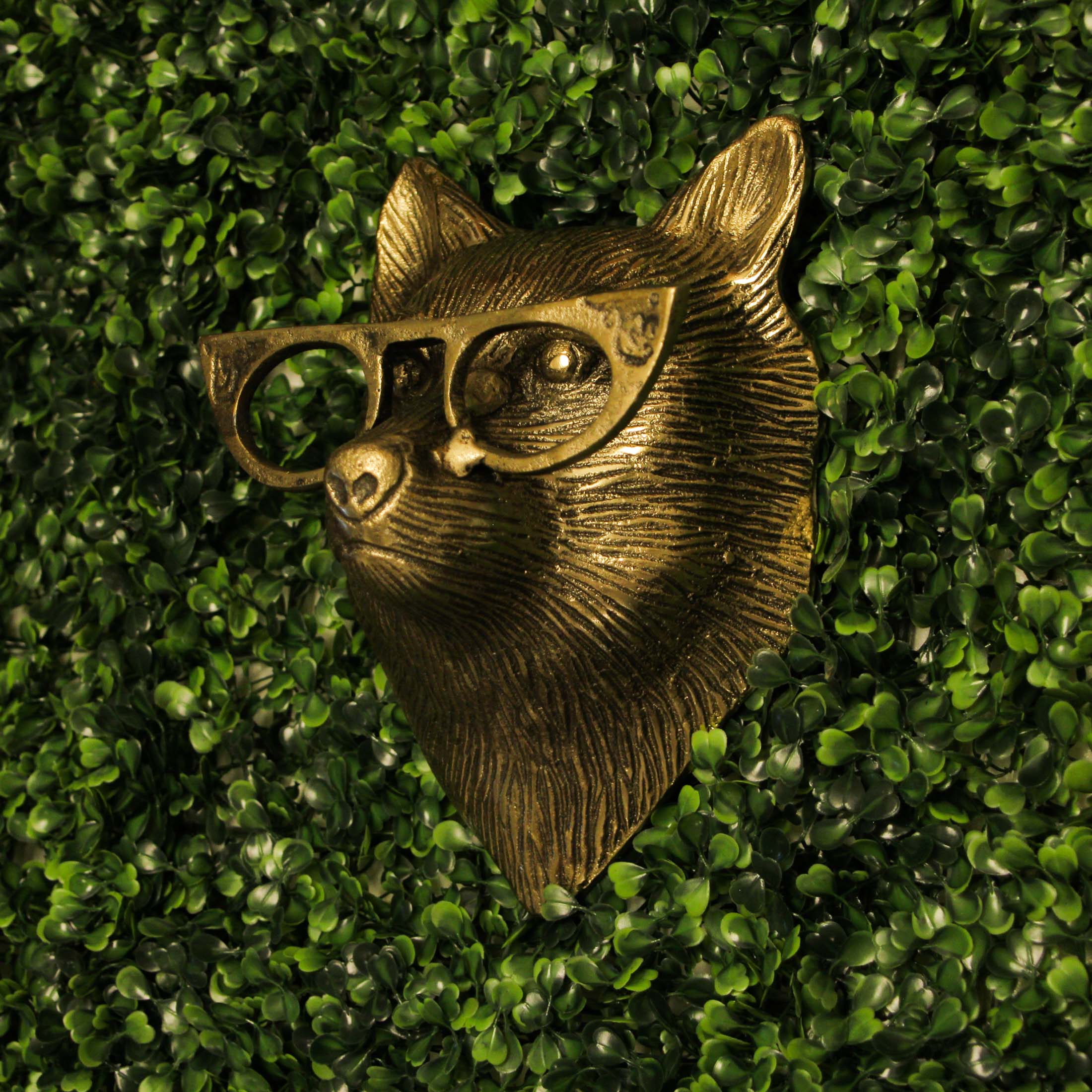 Alt View 3. Things2Die4 - Gold Fox Head Wall Hanging with Spectacles – Whimsical Animal Decor, 6" High - Gold.