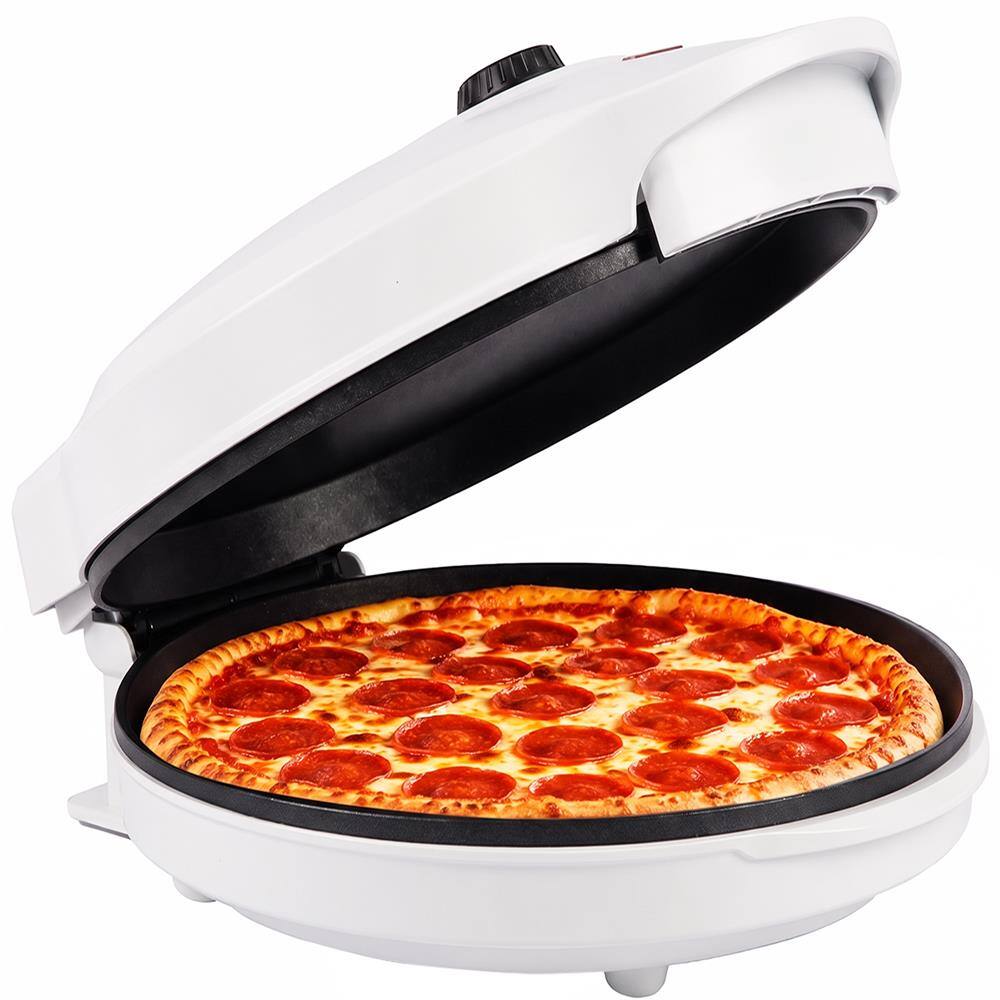 Front. NutriChef - NutriChef 12.5-Inch Countertop Pizza Maker, Adjustable 260–430°F, Nonstick Multi-Purpose Cooker, White - White.