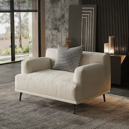 Front. luck idea - 41.3" Breathable Cotton-Linen Fabric Sofa, Solid Wood Frame, High-Elastic Sponge Seat Cushion - Light Beige.