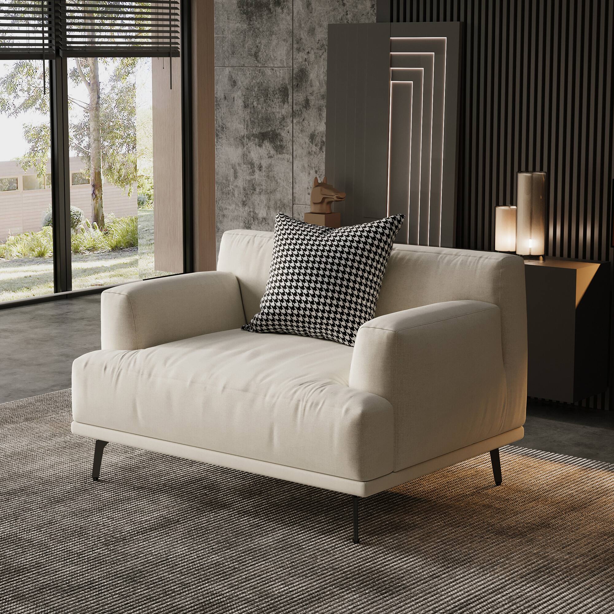 Front. luck idea - 41.3" Breathable Cotton-Linen Fabric Sofa, Solid Wood Frame, High-Elastic Sponge Seat Cushion - Light Beige.